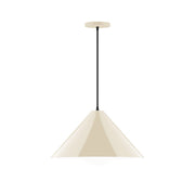Cream fabric pendant shade with black cord and round ceiling canopy