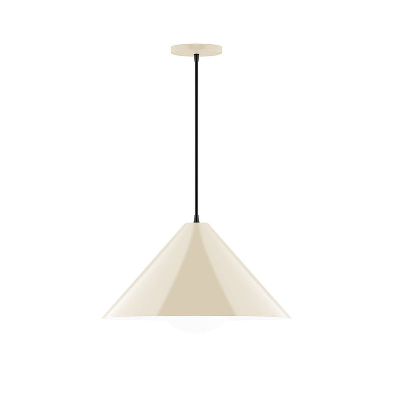Cream fabric pendant shade with black cord and round ceiling canopy