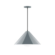 Slate gray conical pendant shade with hanging cord and frosted glass globe