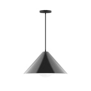 Black tapered pendant shade with slim stem and round top cap, no globe visible