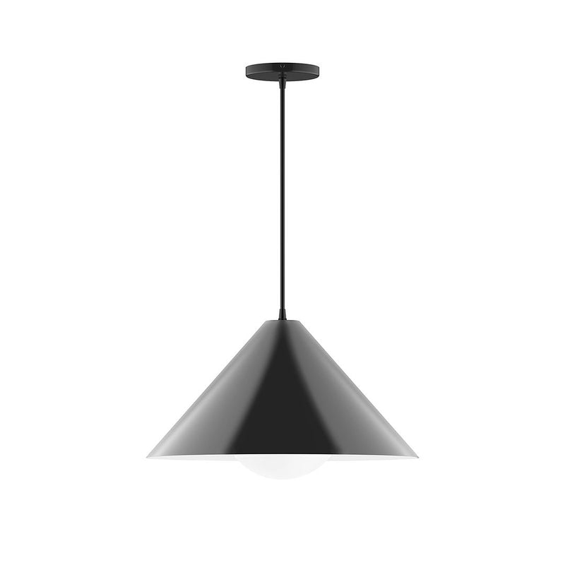 Black pendant light with conical shade and 18-inch hanging stem