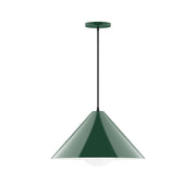 Forest green bell-shaped pendant shade with clear glass globe