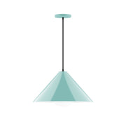 Sea green glass globe pendant with black cord and flat ceiling canopy