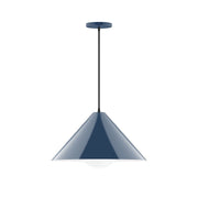 Navy bell-shaped pendant shade with hanging stem and 18-inch length cord
