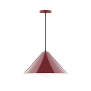 Barn red pendant light with cone shade and black stem