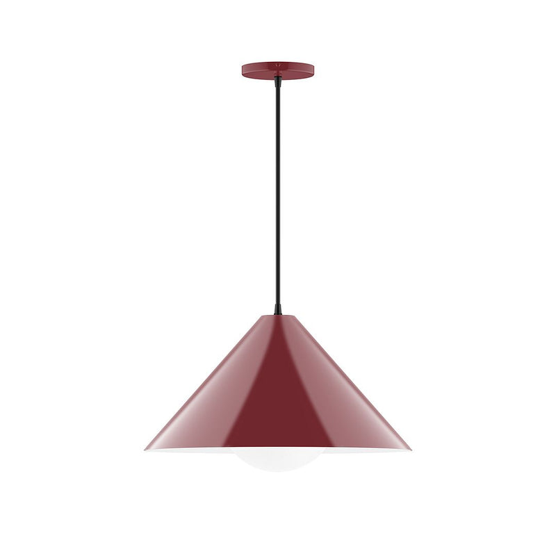 Barn red pendant light with cone shade and black stem