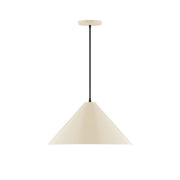 Cream fabric cone pendant lamp shade with black cord and ceiling canopy