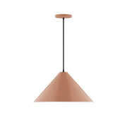 Terracotta 18-inch pendant lamp with wide conical shade and black cord