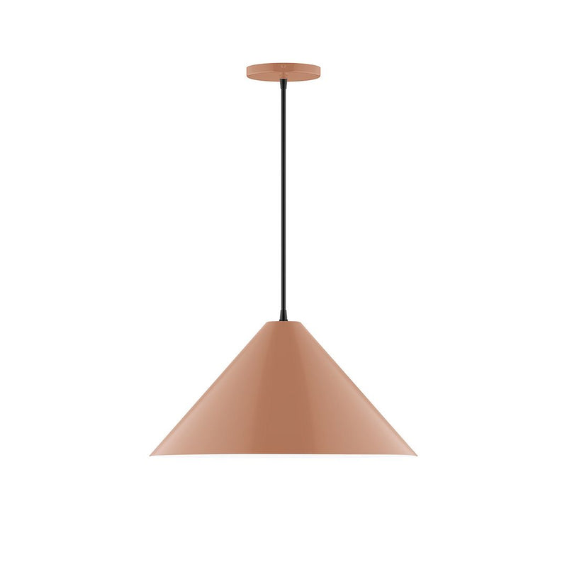 Terracotta pendant shade with black cord and round ceiling canopy