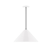 White pendant lamp with dome shade and black cord, 18 in length