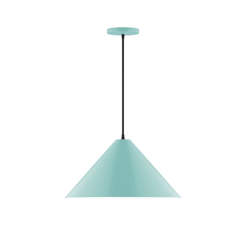 Sea green pendant light with bell shade and black cord
