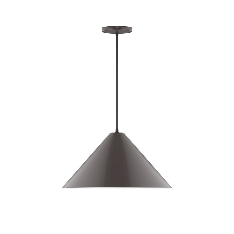 Architectural bronze pendant lamp with bell-shaped shade and hanging cord