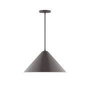 Architectural bronze pendant light with cone shade and round ceiling canopy