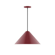 Barn red cone pendant light with black cord and round ceiling canopy