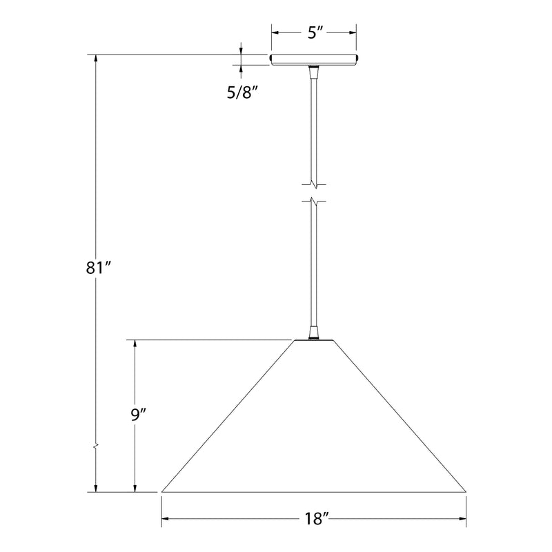 Pendant light dimensions: 18 in shade width, 9 in height, 81 in overall