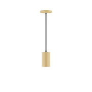 Ivory LED pendant with cylindrical shade, black cord, and round ceiling canopy.