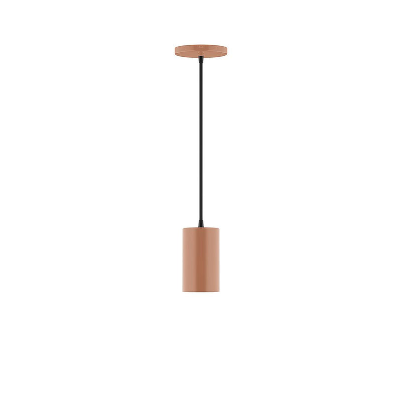 Terracotta LED pendant with round cap and cylindrical shade on black cord