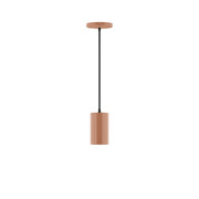 Terracotta cylinder pendant light with black cord and round canopy