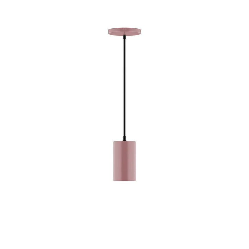 Mauve 3.5-inch pendant light with cylindrical shade and black cord.