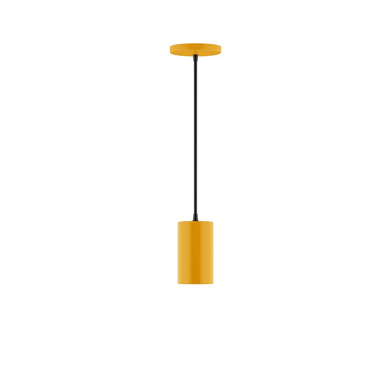 Bright yellow 3.5 in pendant light with cylindrical shade and black cord