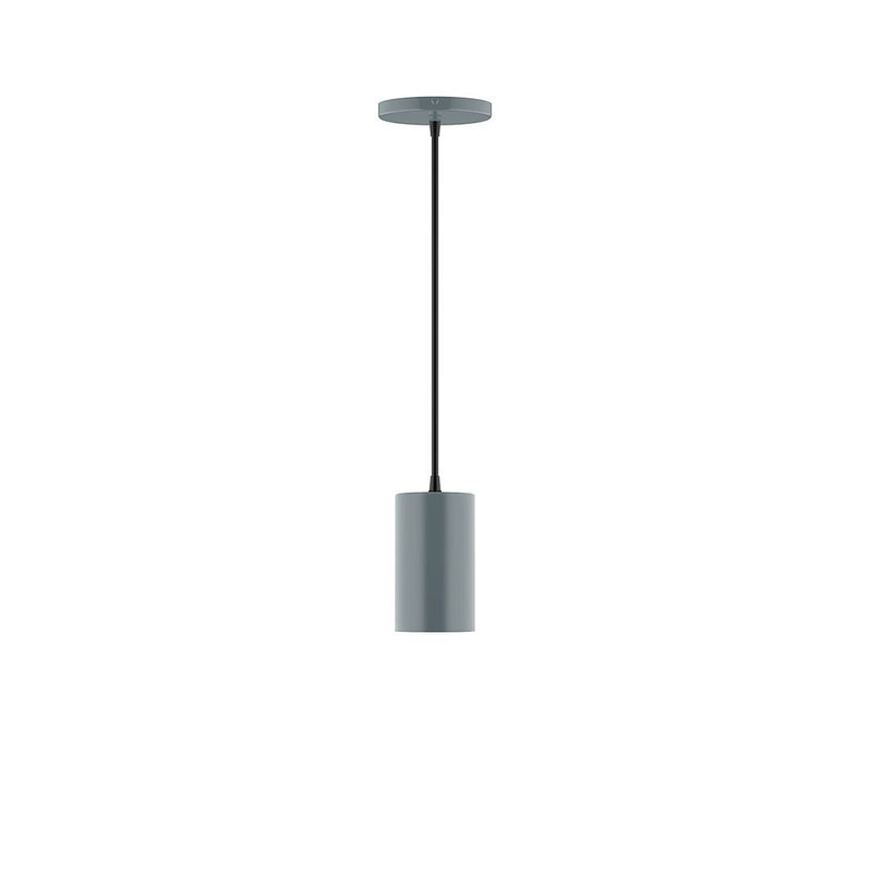Slate gray LED pendant light with cylindrical shade and straight cord