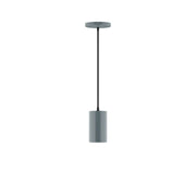 Slate gray LED pendant light with cylindrical shade and straight suspension cord