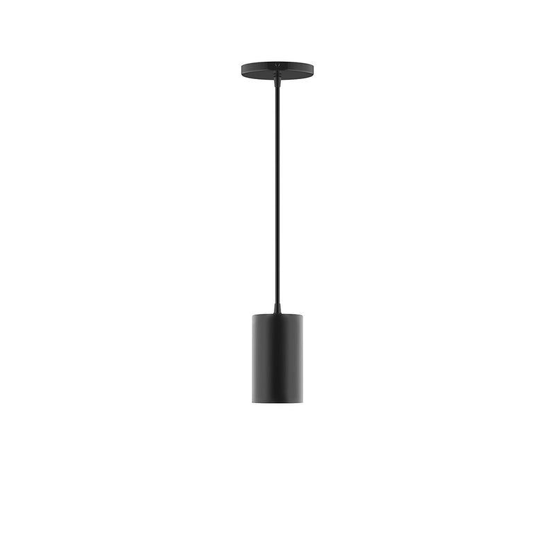 Black LED pendant light with slim rod and cylindrical canopy