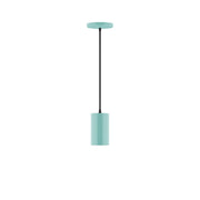 Sea green LED pendant light with cylindrical shade and black cord