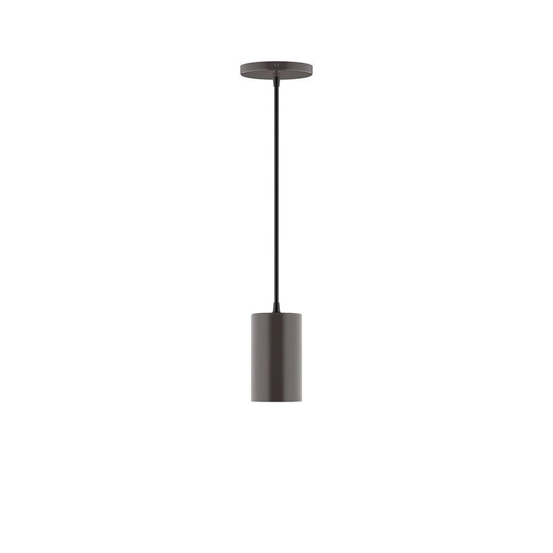 Architectural bronze pendant light with cylindrical shade and matching mounting canopy