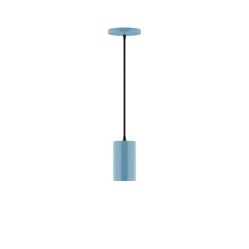 Light blue 3.5in beam pendant with cylindrical shade and black cord