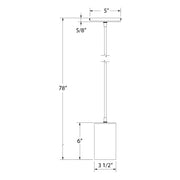 Pendant dimensions: 78 in height; 6 in square canopy; 3 1/2 in width