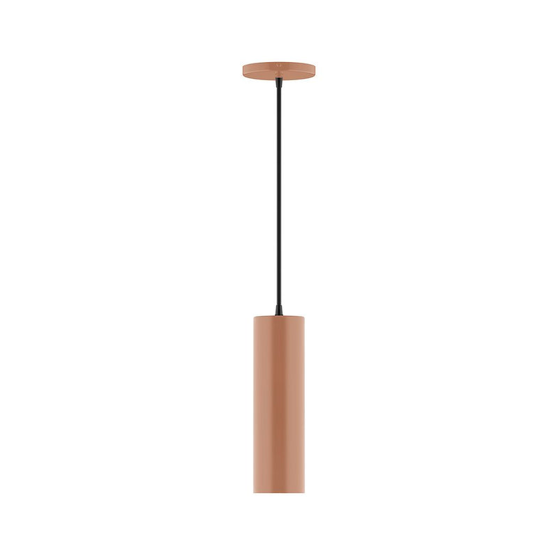 Terracotta cylinder pendant light with black cord and round ceiling canopy