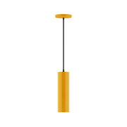 Bright yellow pendant light with cylindrical shade and black cord