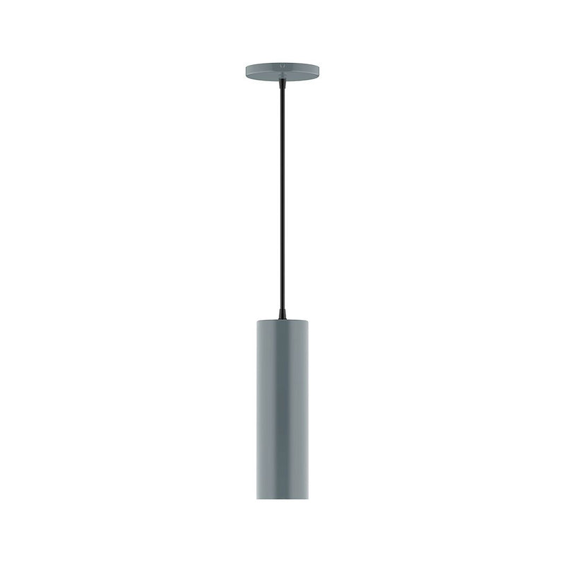 Slate gray pendant light with cylindrical shade and hanging cord