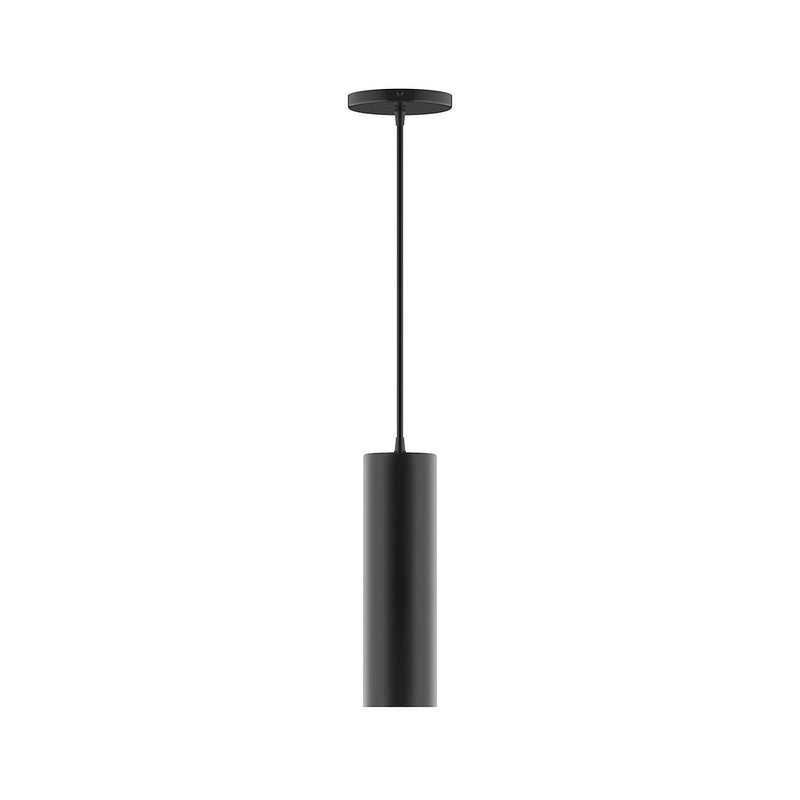 Black LED pendant light with cylindrical canopy and hanging tube