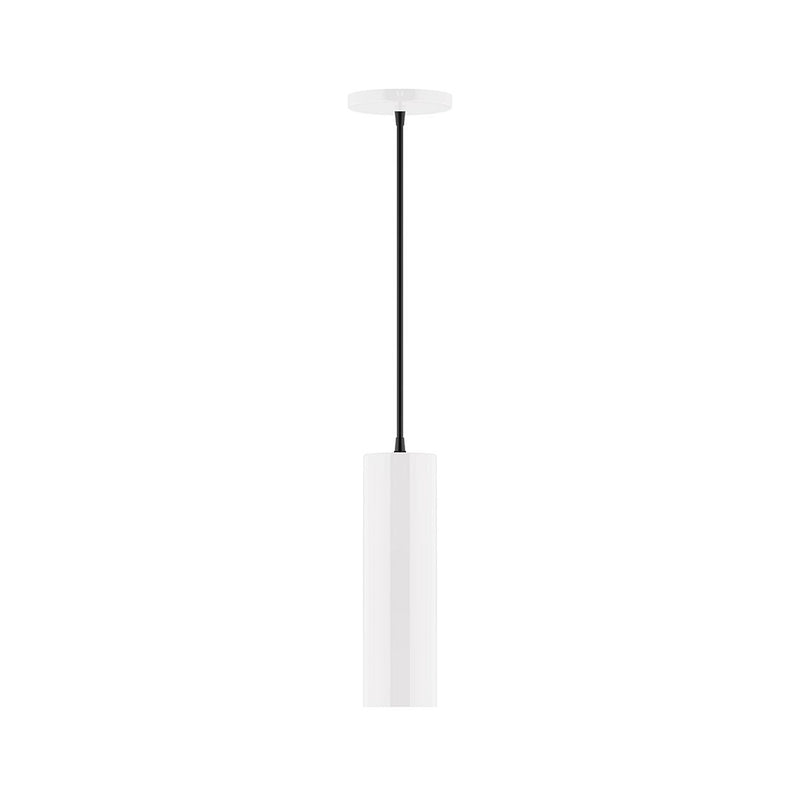 White 3.5 in LED beam pendant with black cord and cylindrical diffuser