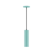 Sea green pendant lamp with cylindrical shade and round ceiling canopy