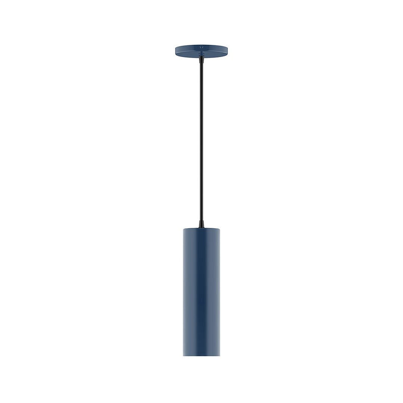 Navy 3.5 in LED pendant light with round ceiling canopy and slim cylinder shade