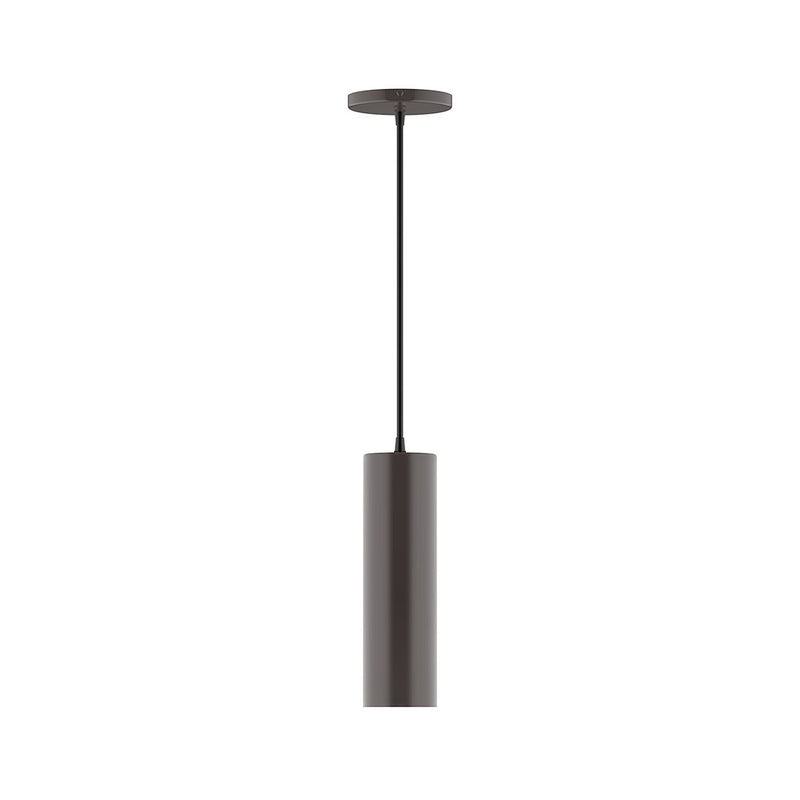 Architectural bronze beam pendant with cylindrical body and flat ceiling canopy