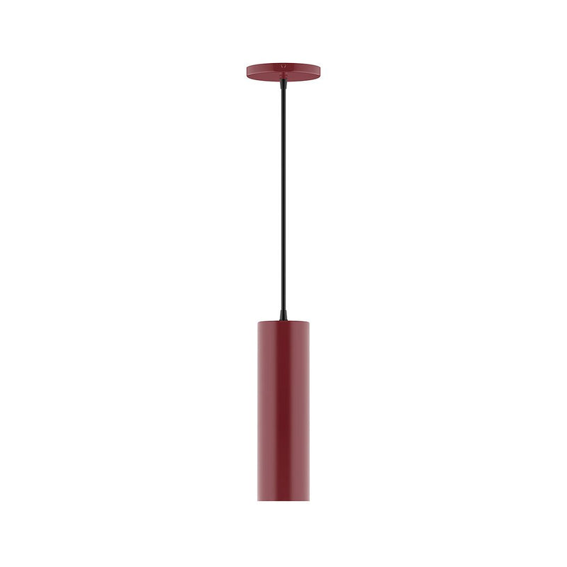 Barn-red pendant light with cylindrical shade and black cord