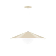 Cream fabric pendant shade with black cord and metal ceiling mount
