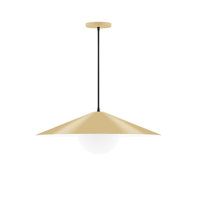 Ivory pendant shade with black stem and round ceiling canopy