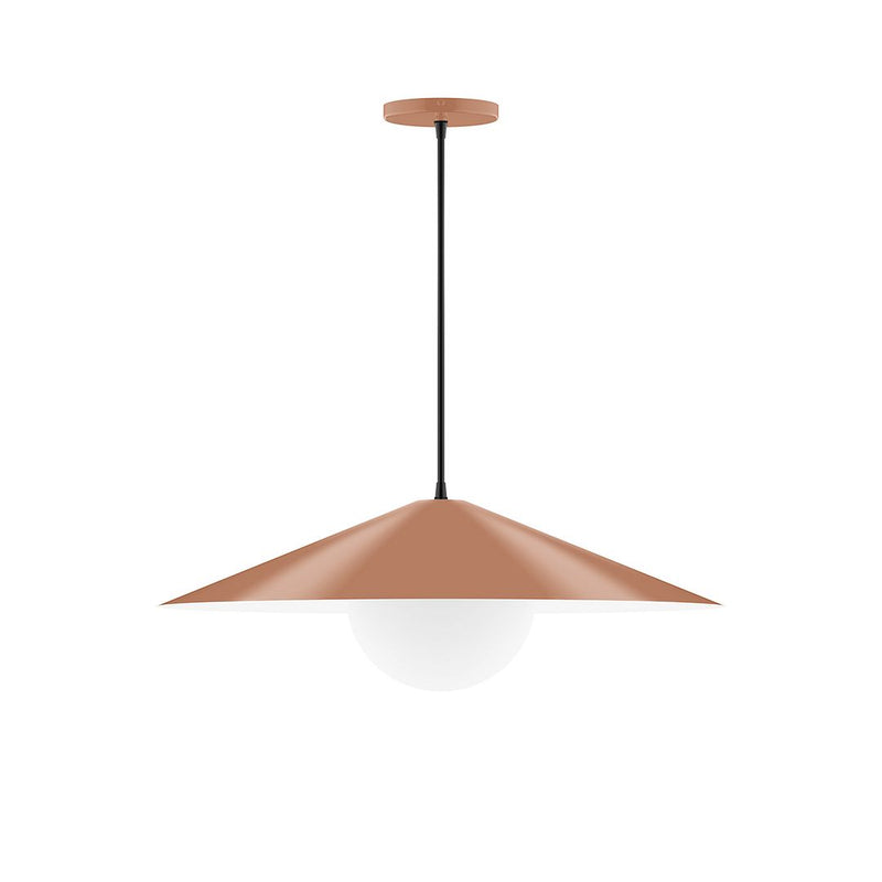 Terracotta dome shade pendant with glass globe and black cord, 24-inch size