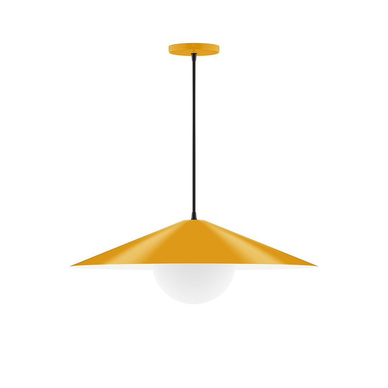 Bright yellow dome pendant with glass globe and black cord