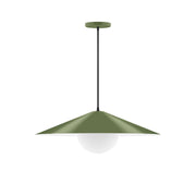 Fern green pendant light with clear glass globe and shallow bell shade