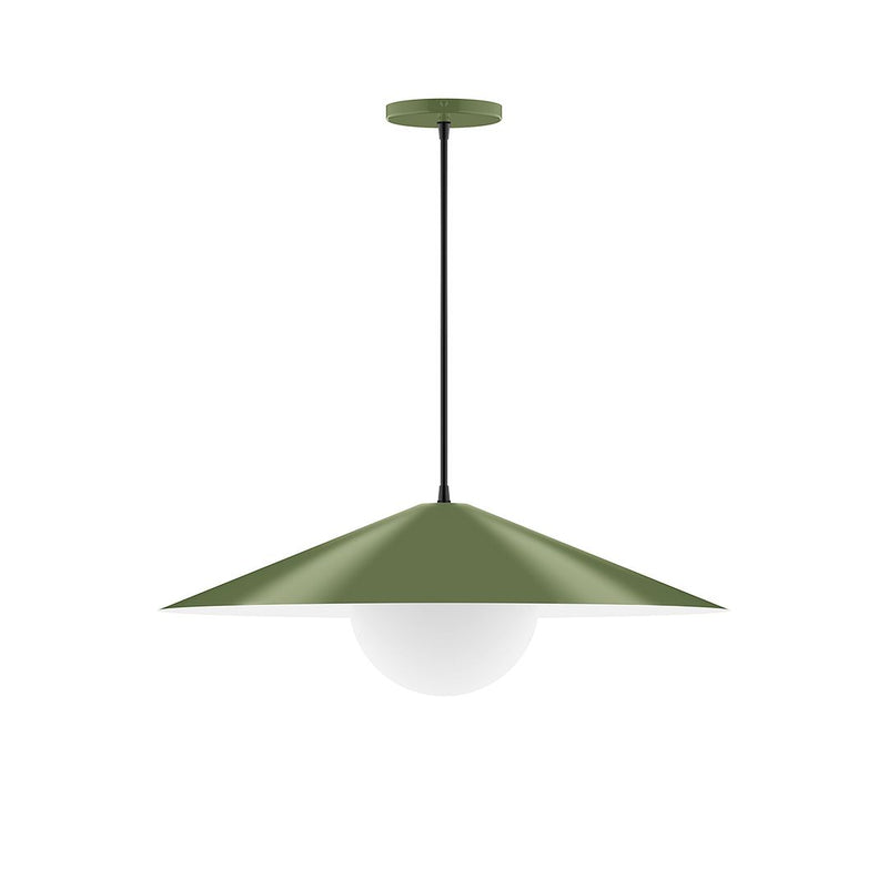 Fern green pendant light with clear glass globe and shallow bell shade