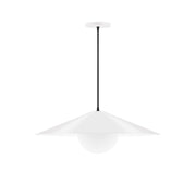 White glass globe pendant light with flared shade and black hanging stem