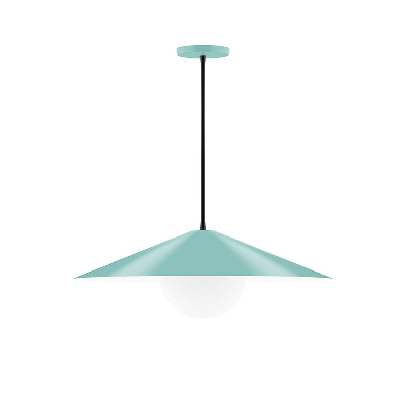 Sea green glass globe pendant with straight stem and round ceiling mount