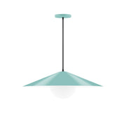 Sea green conical pendant shade with frosted glass globe diffuser and black cord