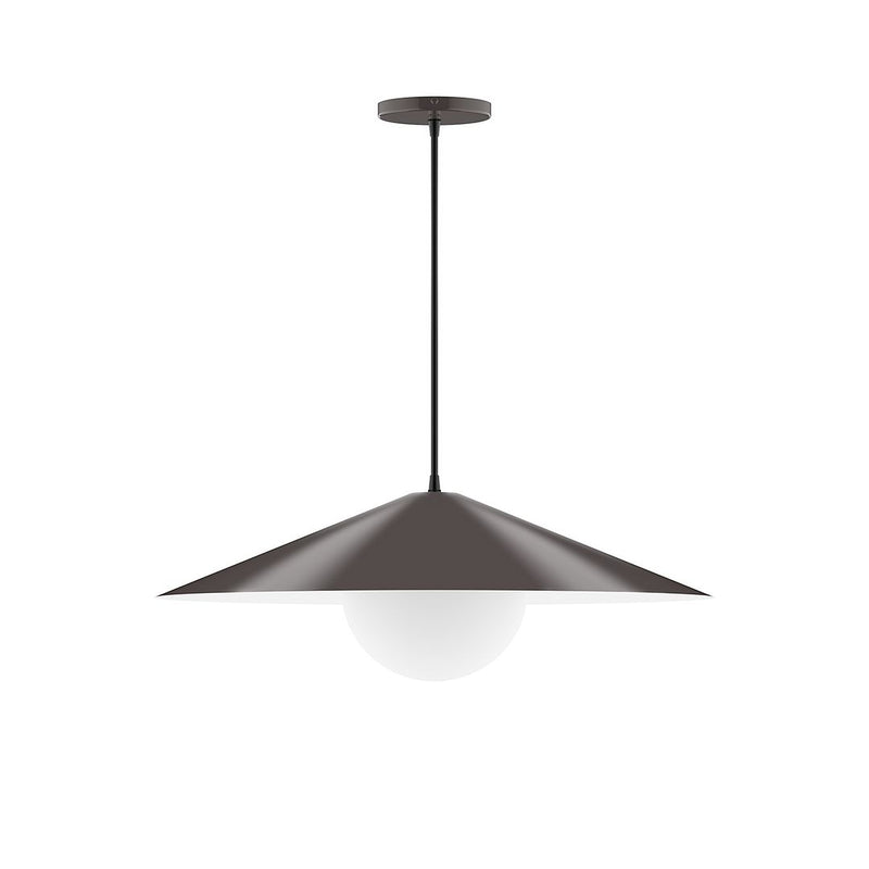 Bronze pendant light with domed shade and frosted glass globe